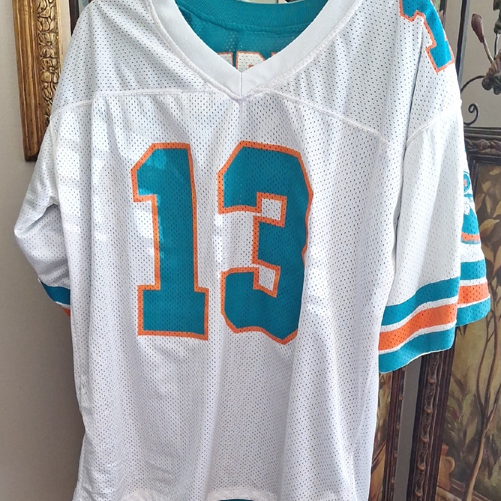 White Football Jersey with Teal & Orange Number 13